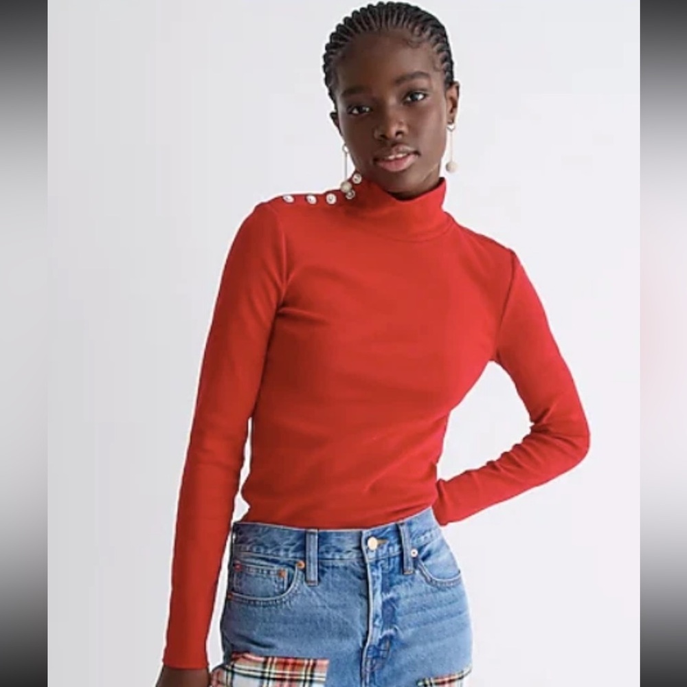 NWT J. Crew Perfect Fit turtleneck with jewel buttons top size XS